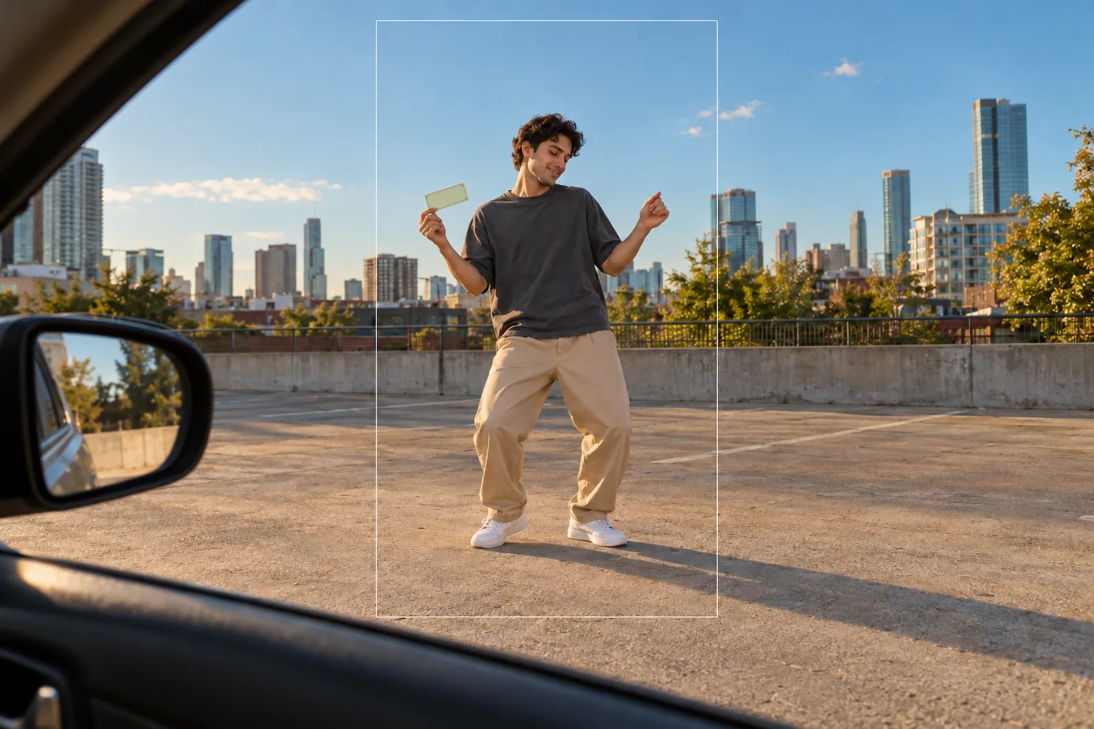 Portrait composition example for a Plug Walk dance with space around the face, arms, and shoes
