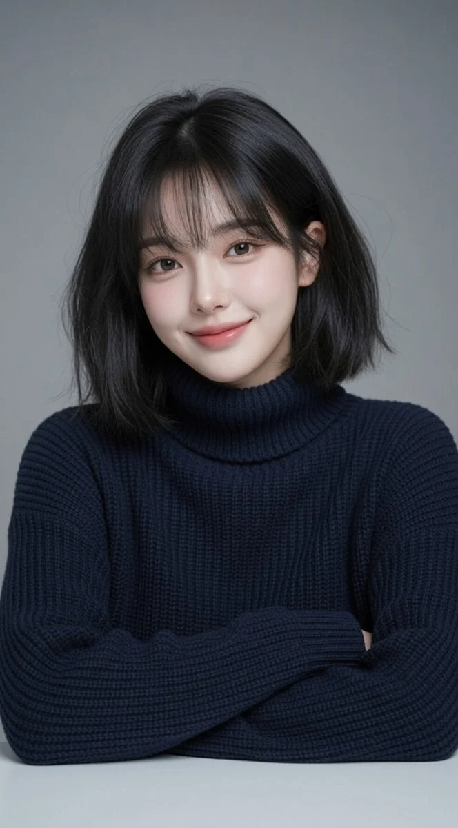 A high-quality studio portrait of a beautiful young East Asian woman with a soft