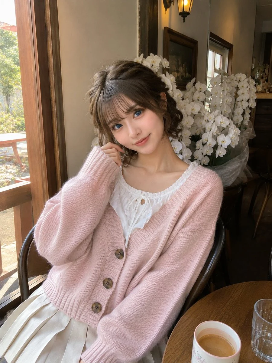 Photorealistic candid smartphone snapshot of a cute young...