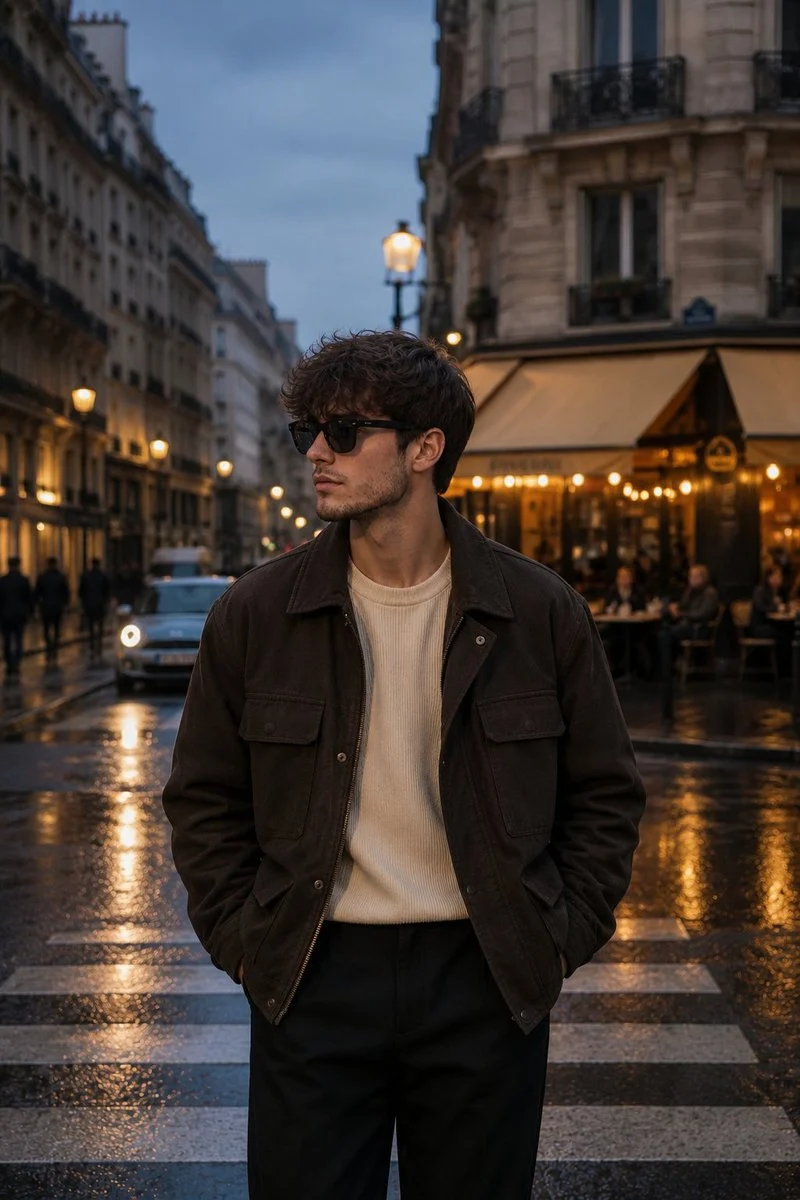 Create a luxury travel fashion editorial portrait of a yo...