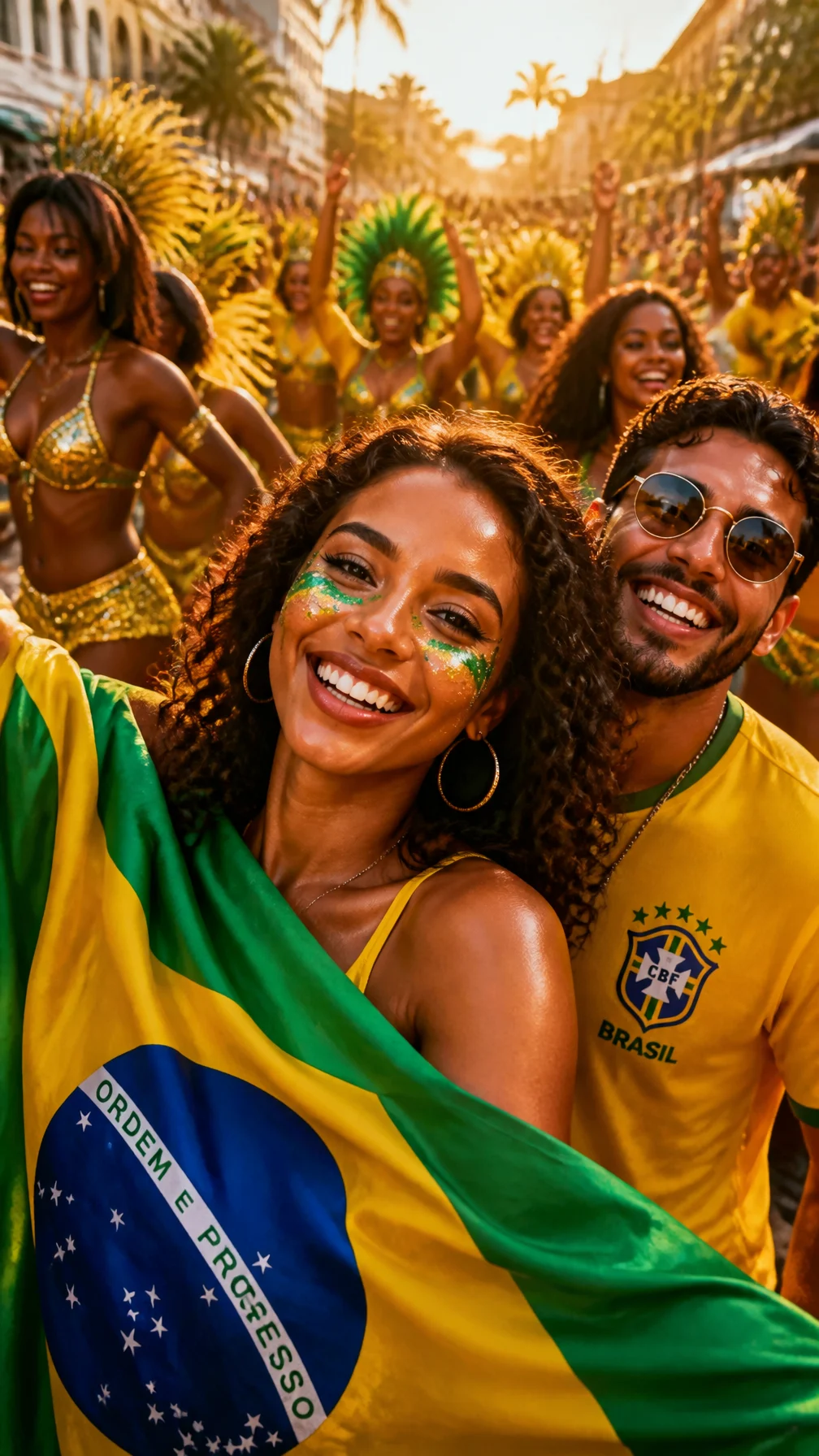 Brazil — "Vibrant street-style portrait of Brazilian fans...