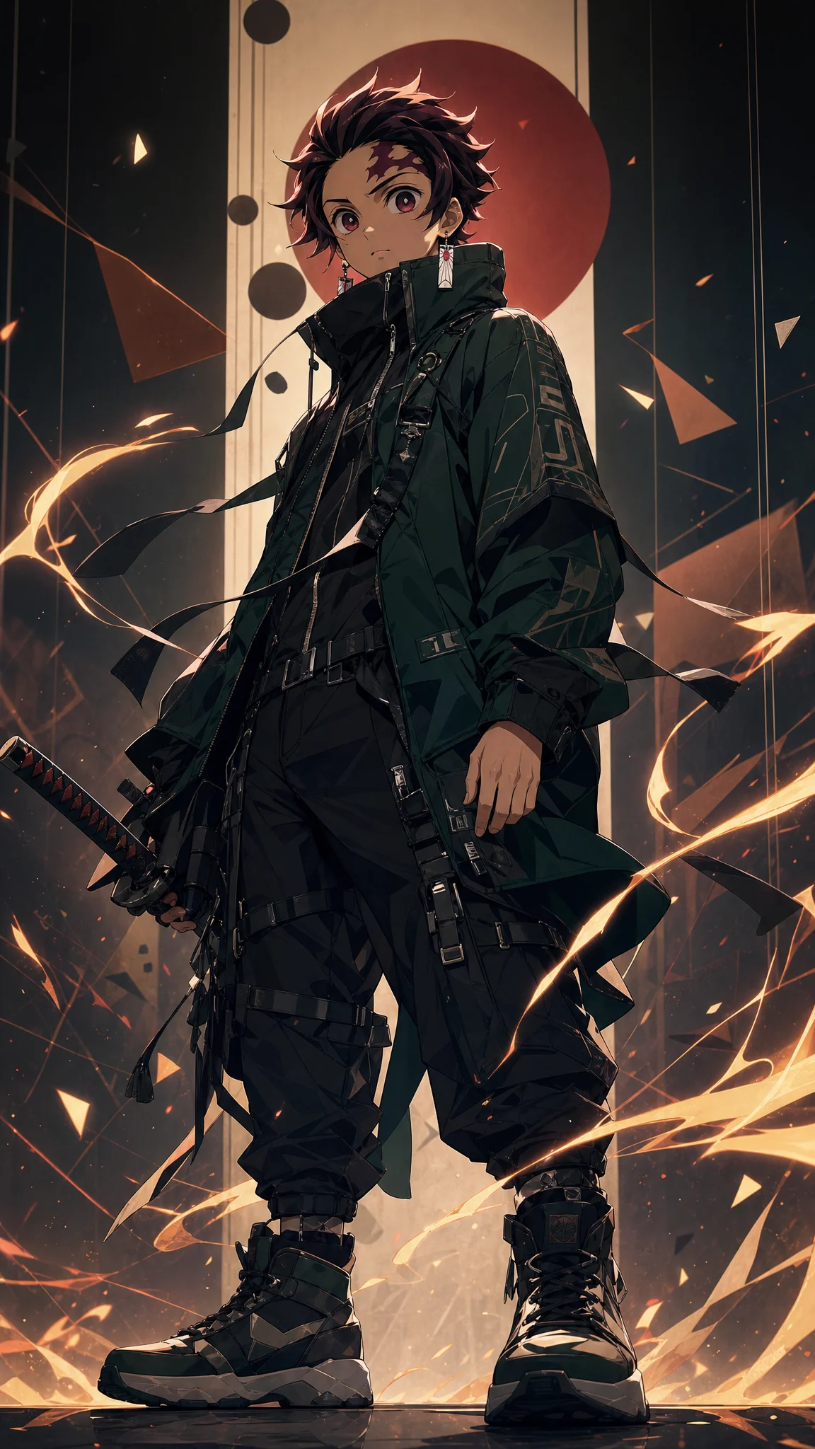 Tanjiro Kamado, modern techwear aesthetic, confident batt...
