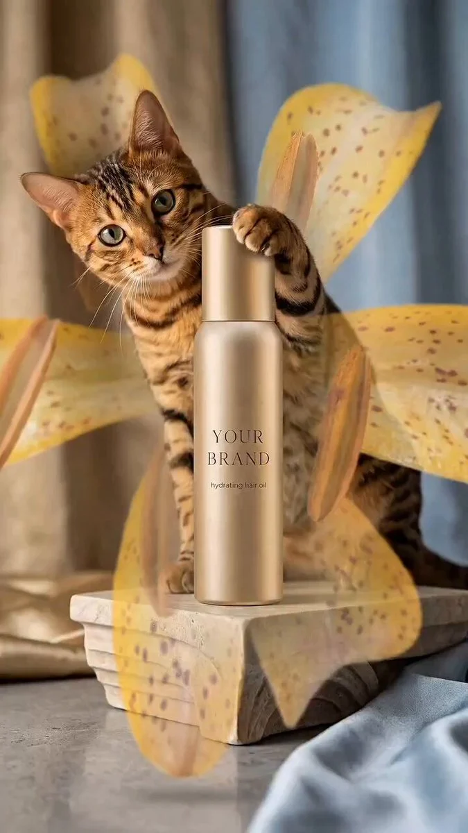 A luxury beauty commercial for a hydrating hair oil, shot...
